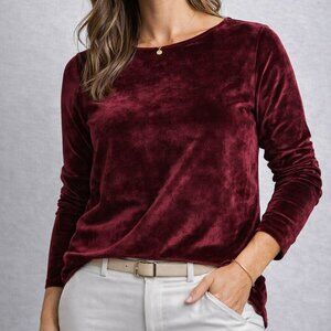 Miss Gabrielle Women Burgundy Velvet Long Sleeve Top Blouse Size XL